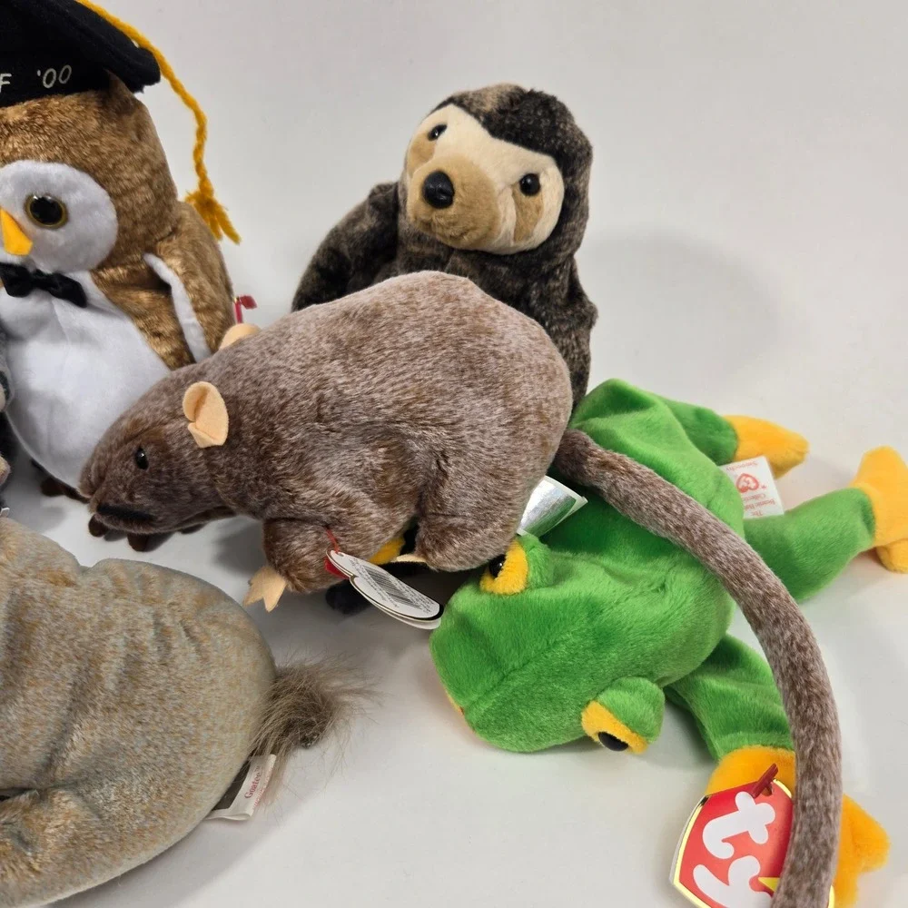 Ty Beanie Babies Lot of 7 Wise Owl Mel Koala Goatee Canyon Smoochy Slowpoke Plus